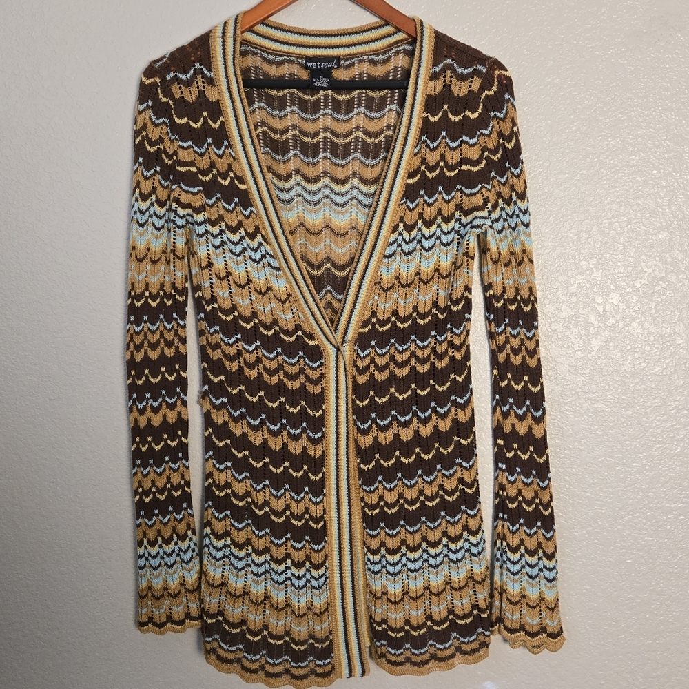 WetSeal Women's Multicolor Zigzag Cardigan Y2K